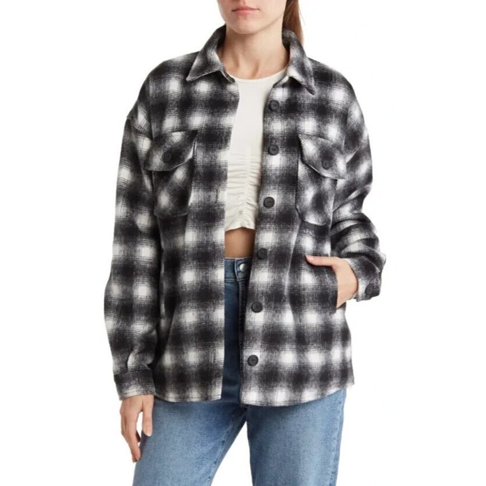 THREAD & Supply BNWOT women black white plaid shirt jacket sz Small button up